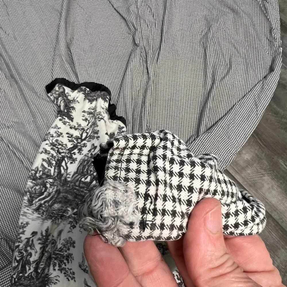 VTG Toile de Jouy Reversible Duvet Cover Black White Houndstooth French Country
